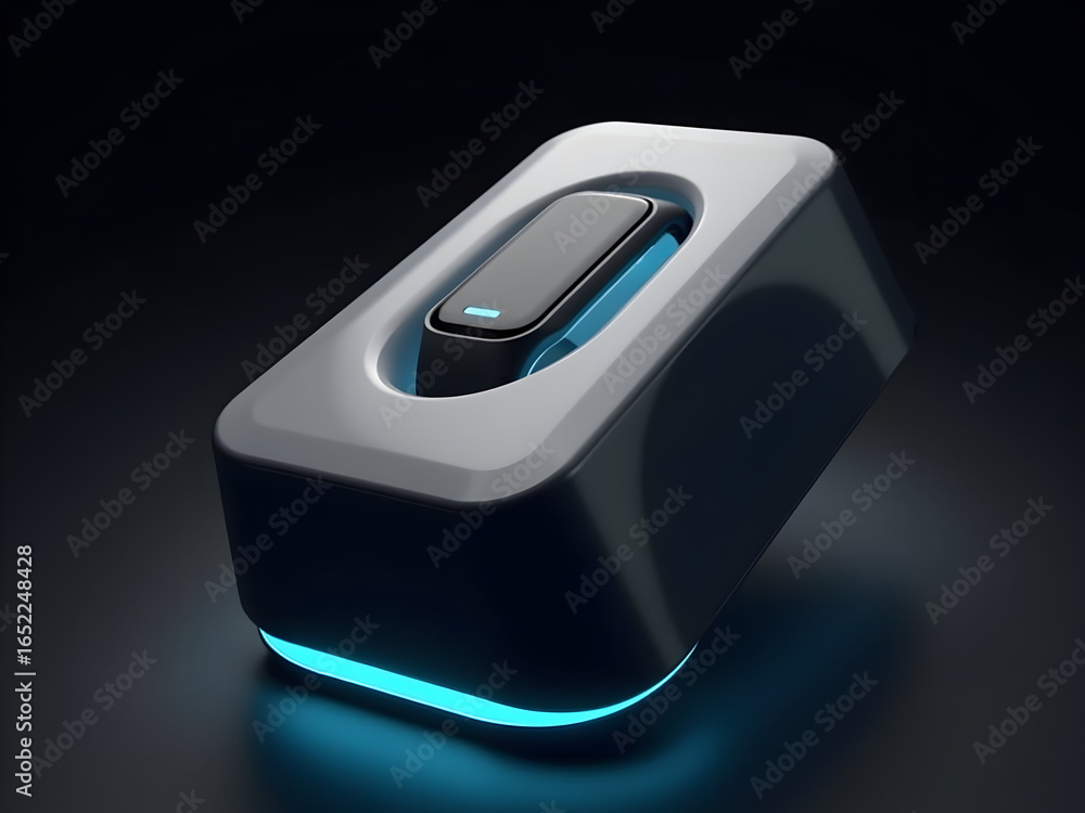 Poster sleek futuristic package design displaying an innovative product unveiling concept with vibrant glow