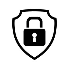 Black Security Shield with Lock Icon for Data Protection