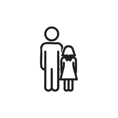Simple Icon of a Man and a Girl Child Illustrating Family and Father Daughter Relationship Graphic Outline Style