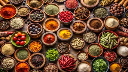 Assorted Seasonings in Small Cups – Colorful Spice Background