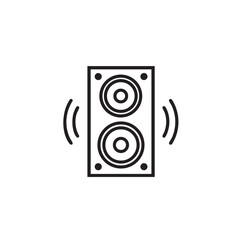 Speaker icon illustration showing sound waves emanating from a stereo system in a minimalist design concept for musical entertainment