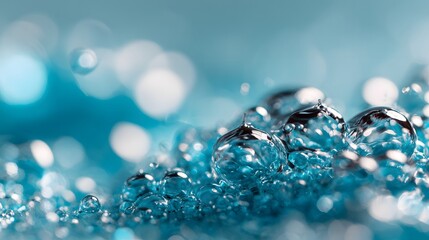 Close-up view of numerous iridescent water bubbles.