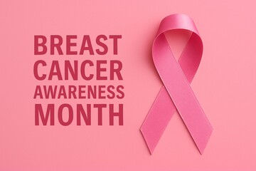 Pink ribbon breast cancer awareness month text support