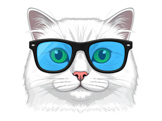 Fototapeta premium Cool Cat with Sunglasses A Fun Illustration of a White Cat Wearing Trendy Eyewear - 30.png