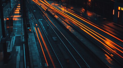 Obraz premium Night train tracks with streaks of light