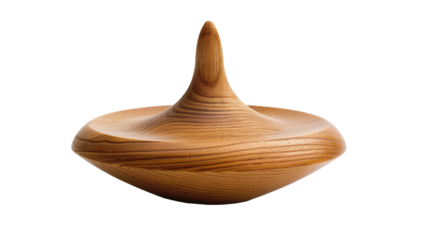 Nostalgic Childhood Toy: Wooden Spinning Top on white background