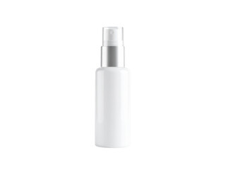 White cosmetic spray bottle with silver cap, perfect for beauty and personal care liquids packaging.