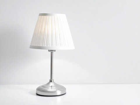 Elegant White Table Lamp with Pleated Shade Providing Gentle Ambient Light on a Crisp White Background.