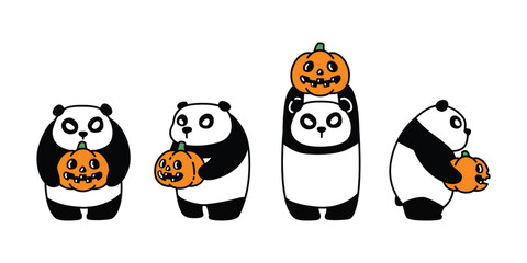 panda Bear vector halloween pumpkin jack o lantern polar bear icon teddy cartoon character doodle logo illustration symbol design