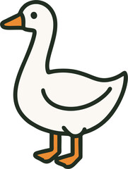 Vector illustration of a simple white goose with orange beak and feet, drawn in cute cartoon style, perfect for farm, kids, and creative projects