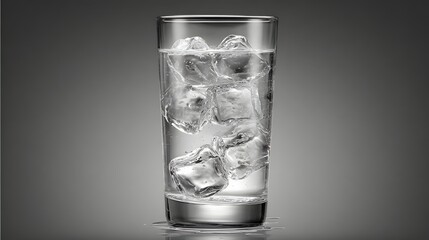 Transparent glass of water with ice cubes.