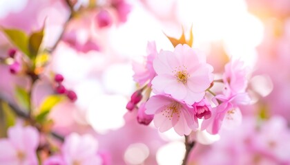 Delicate pink cherry blossoms in soft focus