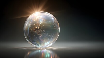 Transparent globe of the earth with city lights.