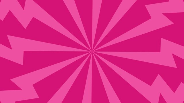A dynamic rotating pop art background with vibrant pink rays and bold comic-style energy burst.