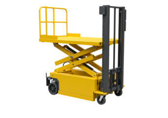 Electric Scissor Lift Platform Warehouse Equipment and Material Handling Solution isolated on transparent background