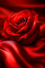 Elegant red rose blossom on silky fabric