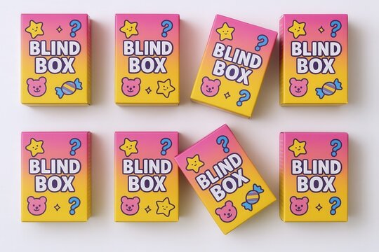 Colorful blind box packaging with bear and candy designs