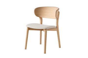 Fototapeta premium Light wood dining chair with curved back and fabric seat isolated on a transparent background furniture 1