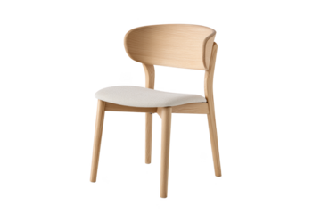 Light wood dining chair with curved back and fabric seat isolated on a transparent background furniture 1