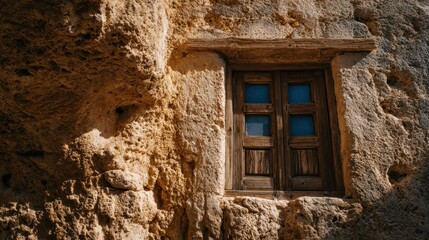 Fototapeta premium Ancient Stone Wall with Rustic Wooden Window