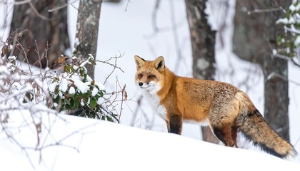 Red fox in a snowy forest