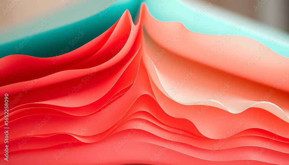 Aufkleber abstract layers of red and orange paper creating a wave effect with a teal background at the top