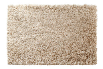 Plush beige shaggy rug with long fibers and soft texture isolated on a transparent background carpet