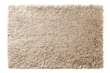 Plush beige shaggy rug with long fibers and soft texture isolated on a transparent background carpet