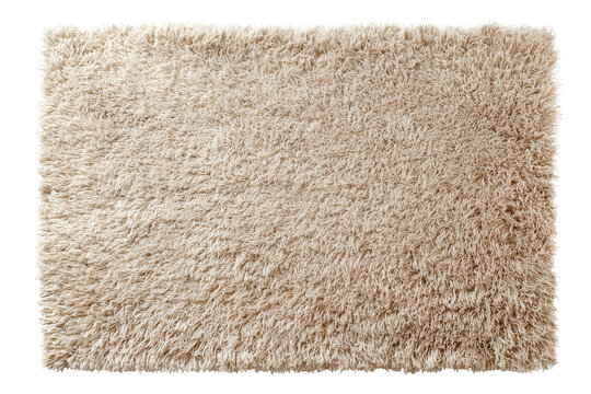 Plush beige shaggy rug with long fibers and soft texture isolated on a transparent background carpet