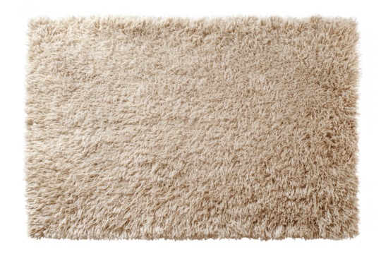 Plush beige shaggy rug with long fibers and soft texture isolated on a transparent background carpet