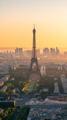 Parisian skyline at sunrise, Eiffel Tower prominent