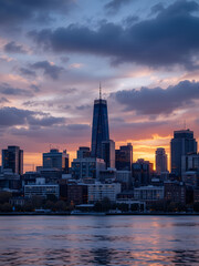 Fototapeta premium Boston downtown skyline at sunset in Massachusetts