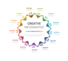 Circle Infographic thin line design and 13 options or steps. Infographics for business concept. Can be used for presentations banner, workflow layout, process diagram, flow chart.
