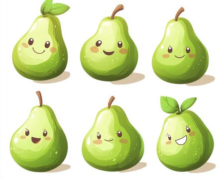 Cute Cartoon Pears Illustration Set - Powered by Adobe