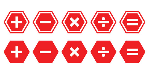 plus, minus, multiply, divide, equal sign icons vector illustration. Addition, subtraction, multiplication, division, equal sign, icon symbol. EPS 10