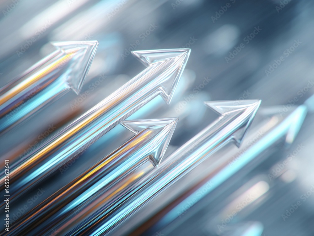 Aufkleber dynamic arrangement of transparent arrows pointing upward against a vibrant gradient background illu