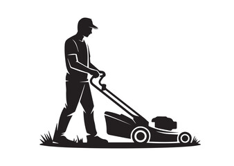 A gardener using a Lawn mower vector illustration