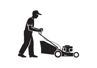 A gardener using a Lawn mower vector illustration