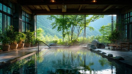 緑豊かな山々を望む温泉旅館