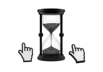 Hourglass with Cursor Hands Time Management Concept isolated on transparent background