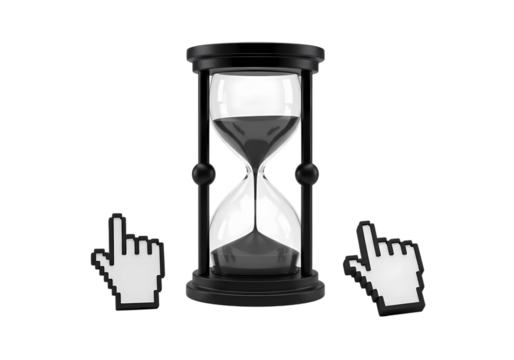 Hourglass with Cursor Hands Time Management Concept isolated on transparent background