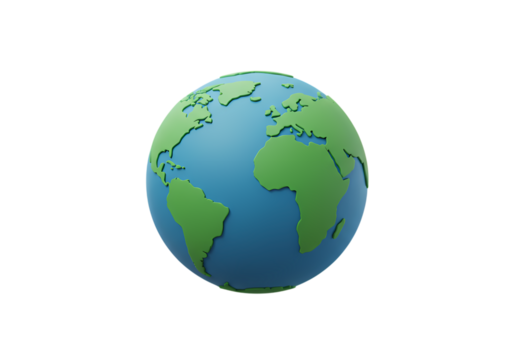 Stylized 3D Earth Globe: Global Connectivity and Sustainability Concept isolated on transparent background