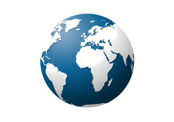 Naklejka premium Global World Map: Blue and White Earth Globe isolated on transparent background