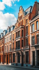 Fototapeta premium Row of historic European buildings under a partly cloudy sky