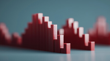 Red bar charts rise in structured sequence, representing statistical financial performance.