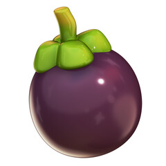 A Single Whole Ripe Mangosteen 3D Clipart on a White Background
