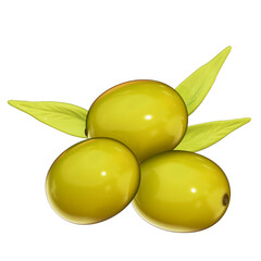 Single Whole Green Olive 3D PNG on Transparent Background