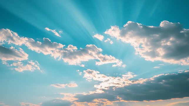 Sunbeams piercing a partly cloudy sky - Powered by Adobe