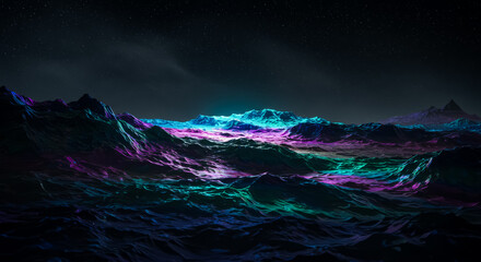 Beautiful fantasy landscape. Magical, fabulous neon glow.