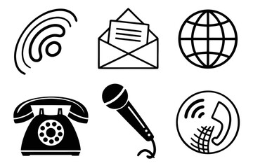 A diverse set of black communication icons.